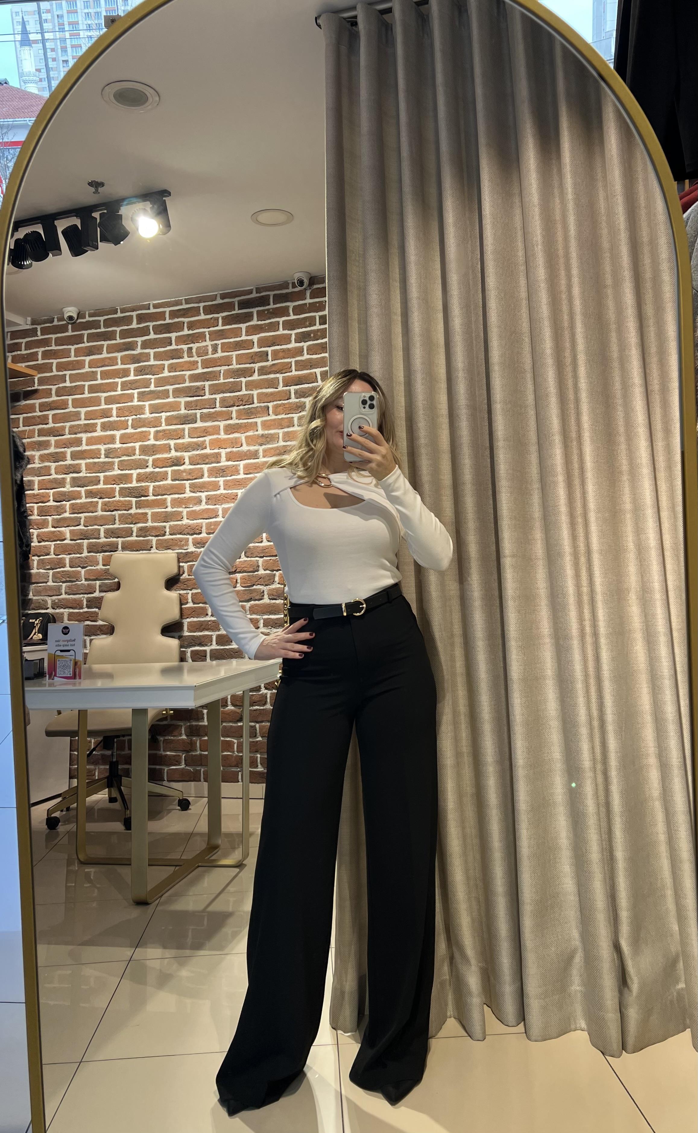 Siyah Kemerli Palazzo Pantalon