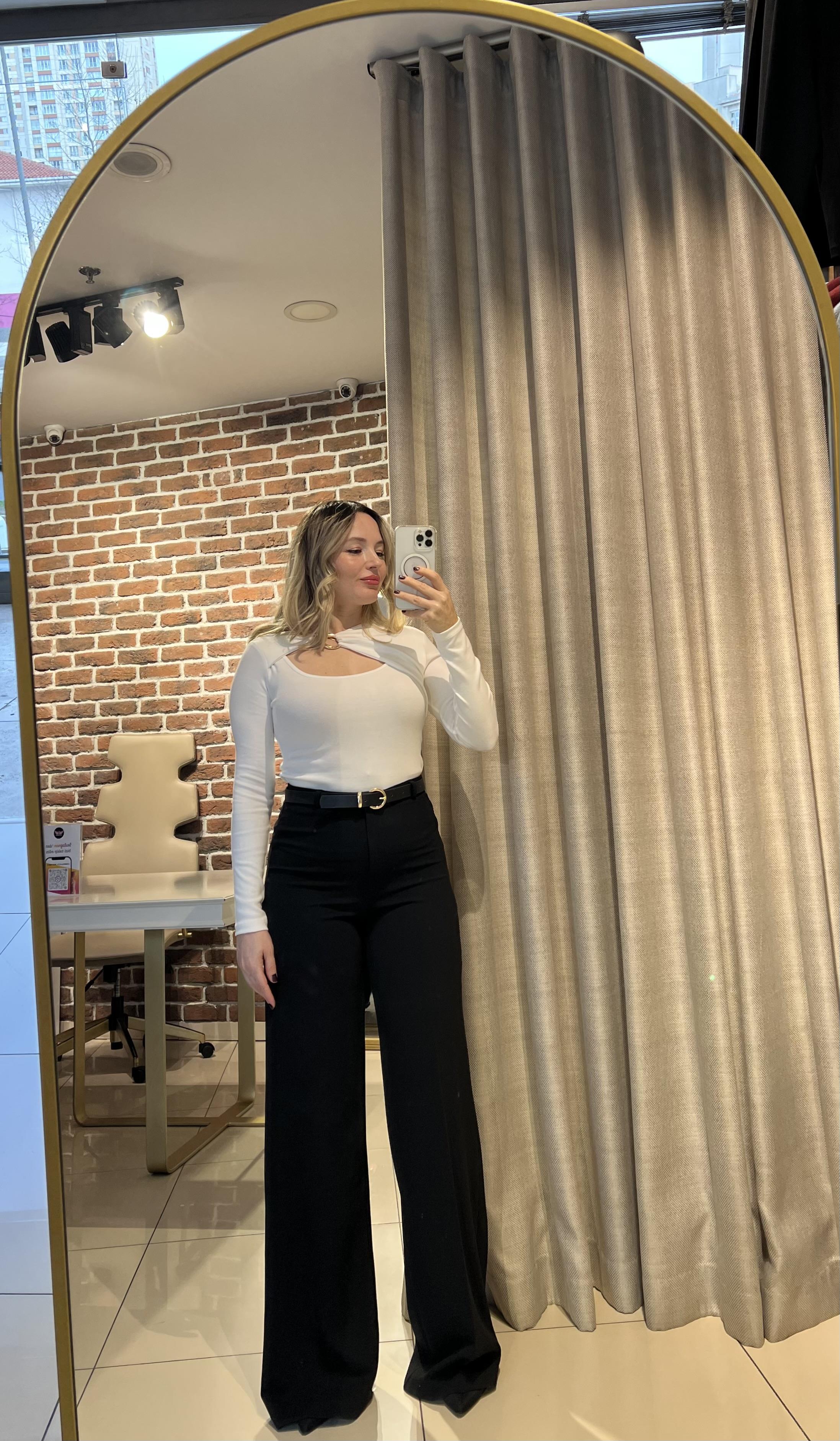 Siyah Kemerli Palazzo Pantalon