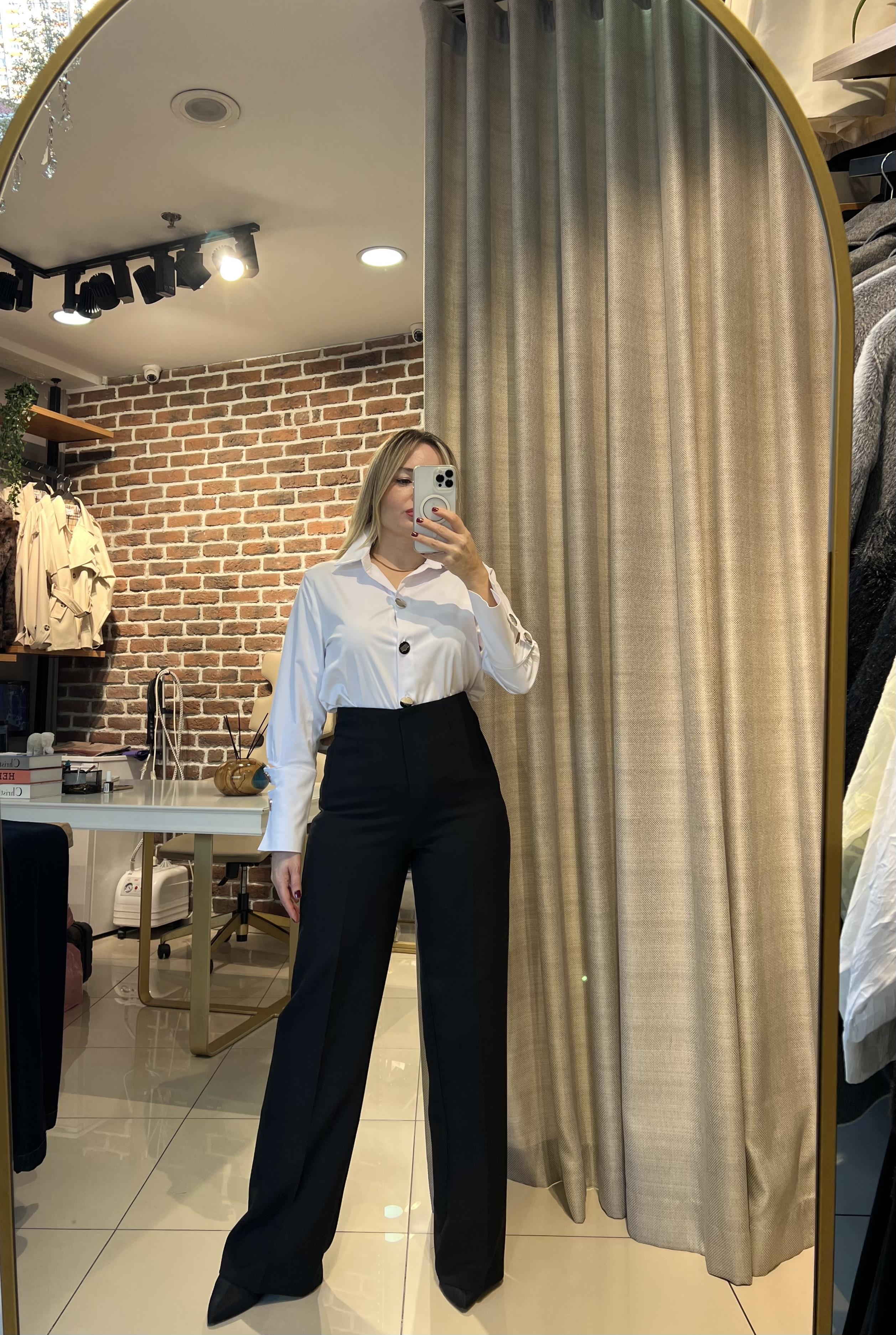 Siyah Palazzo Yüksek Bel Pantalon