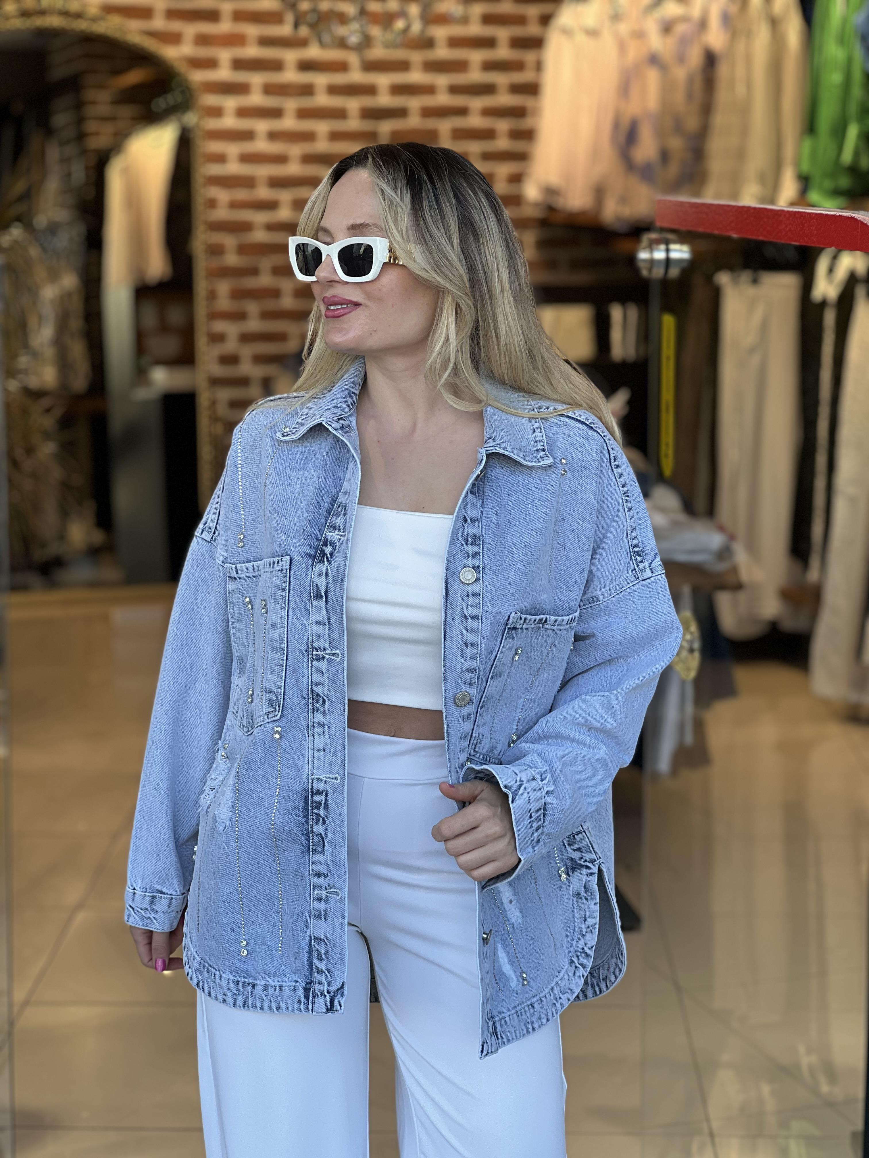 Taş Detaylı Denim Ceket 