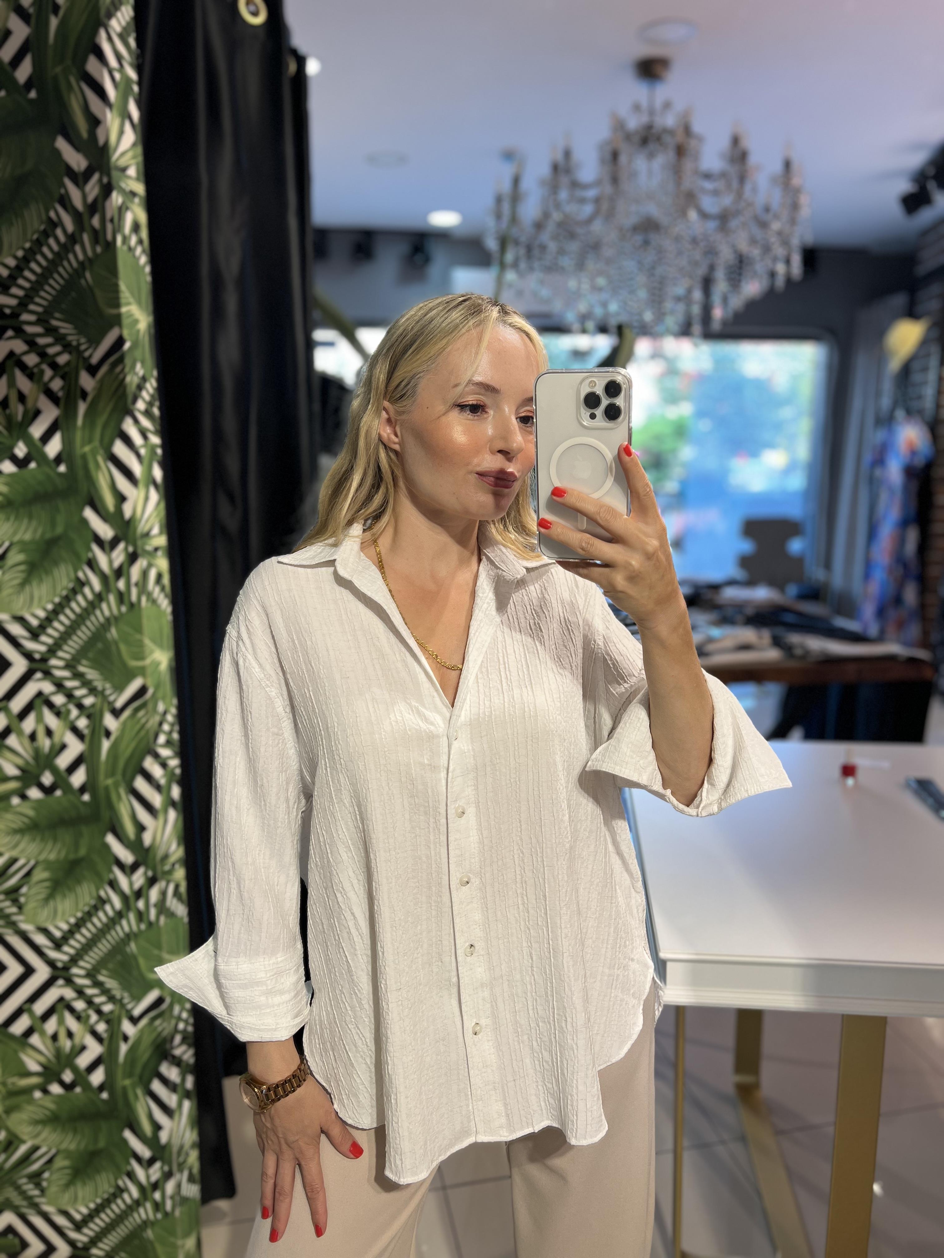 Taş Rengi Keten Krinkıl Gömlek