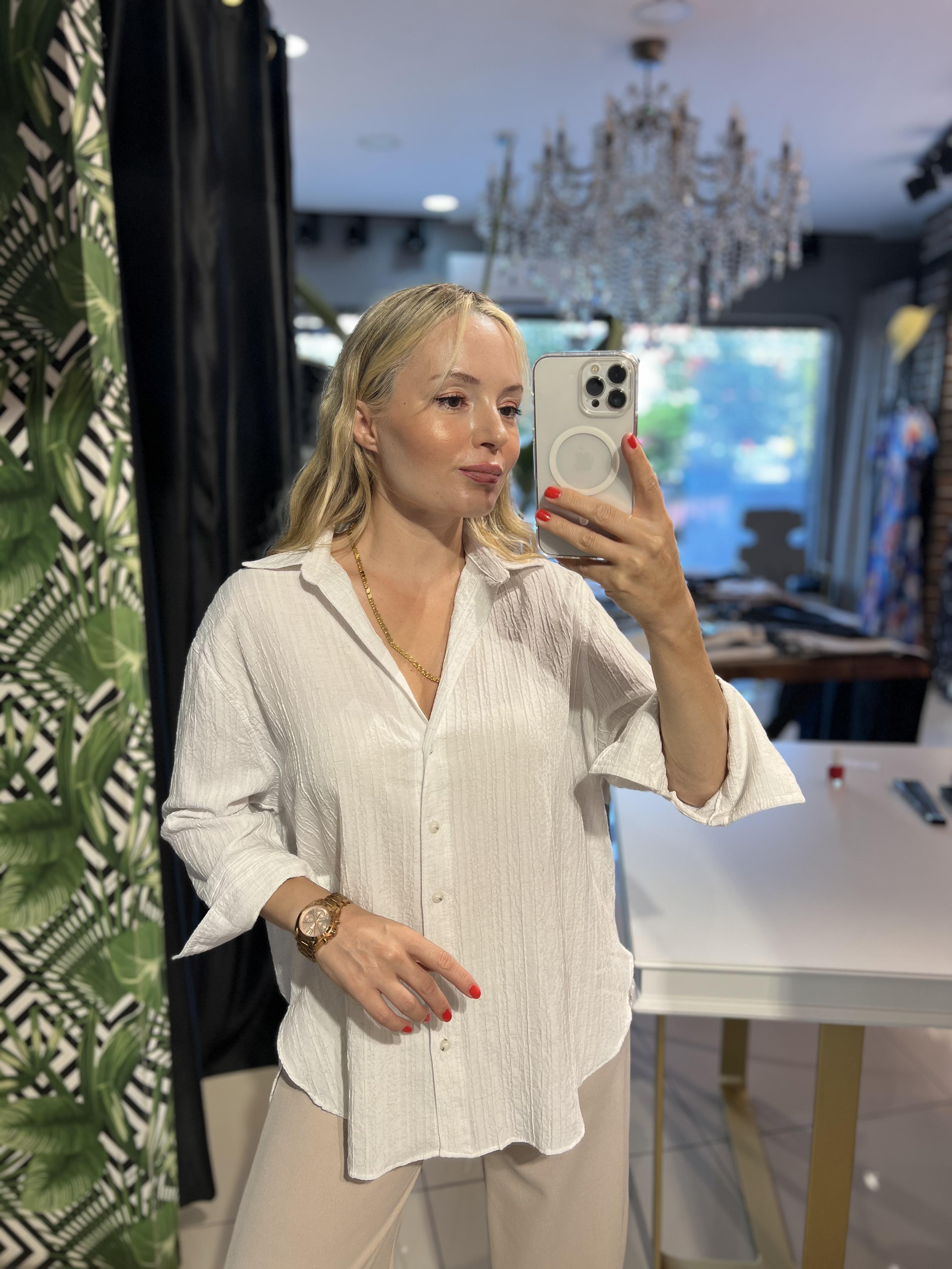 Taş Rengi Keten Krinkıl Gömlek