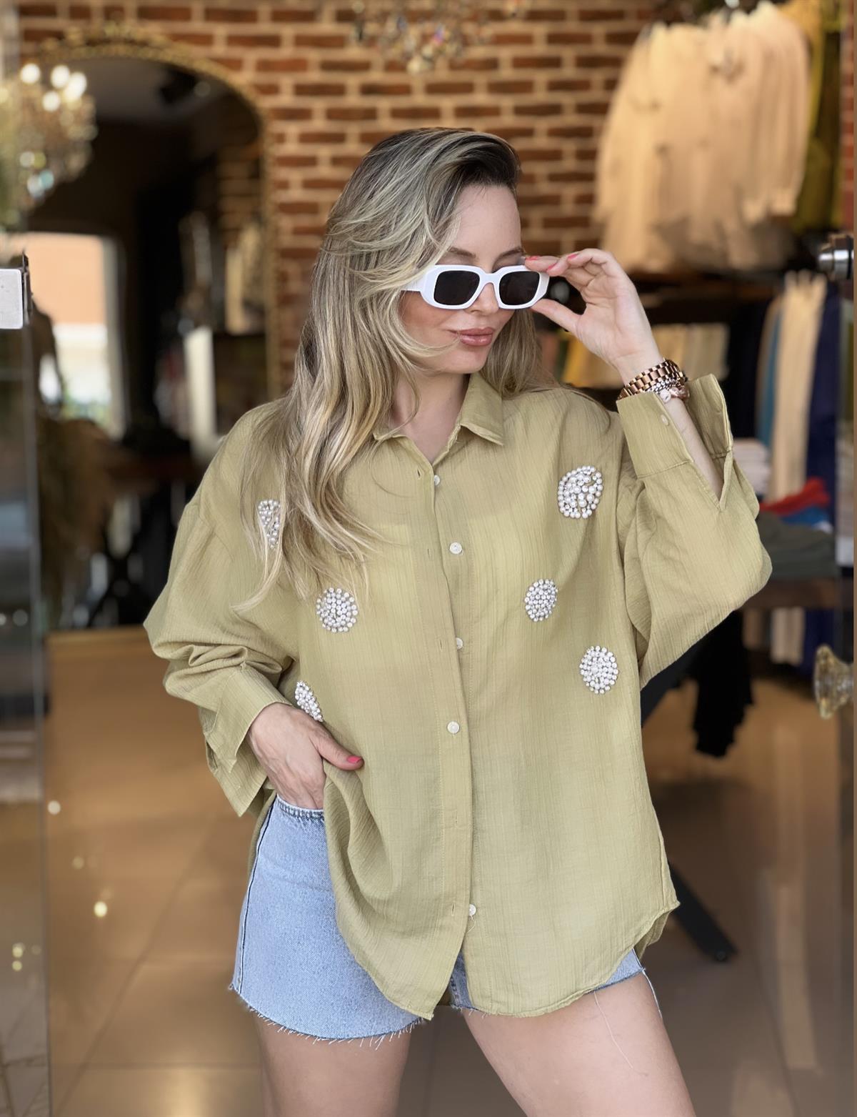 Taşlı Oversize Gömlek