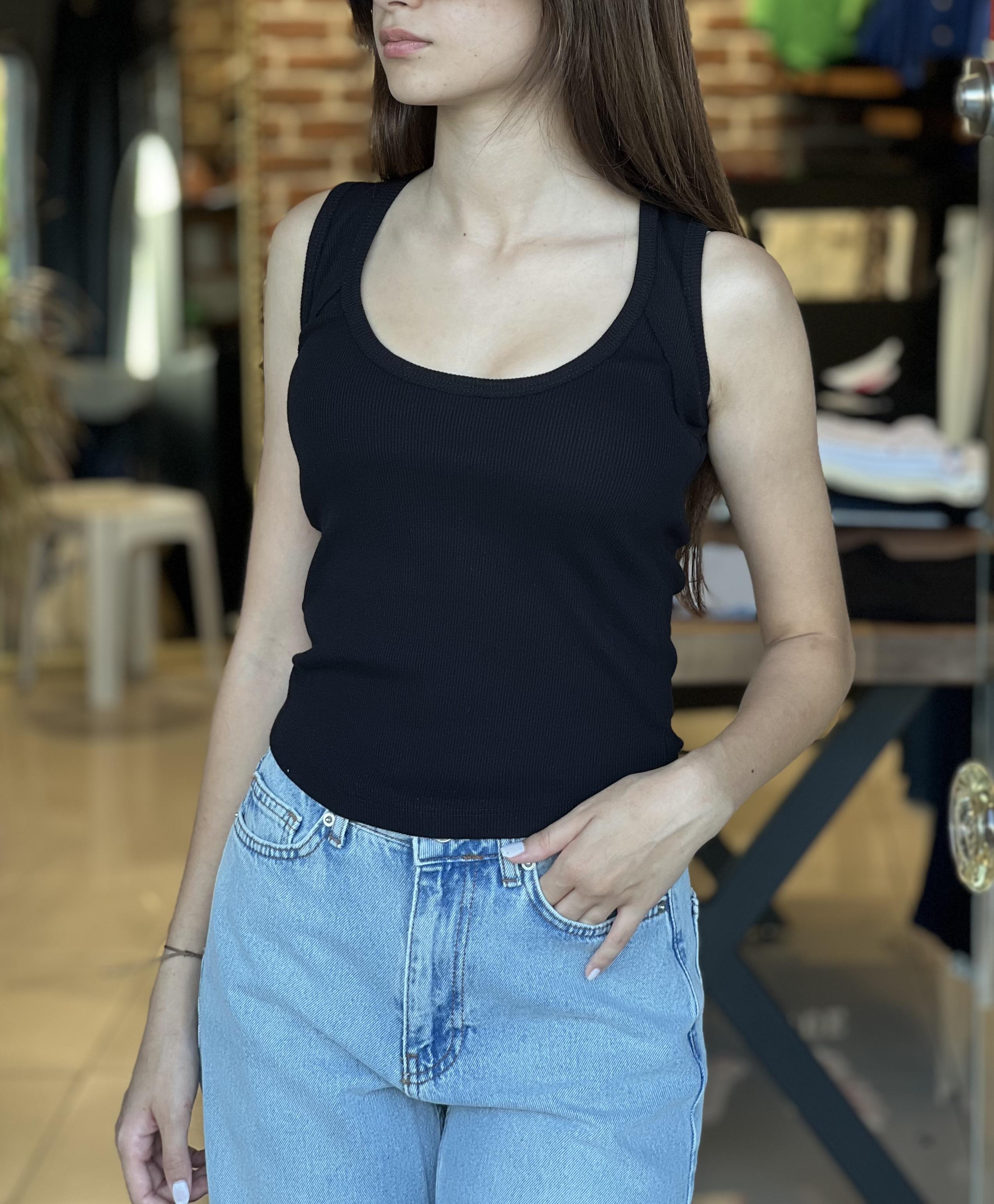 U Yaka Full Likralı Siyah Atlet