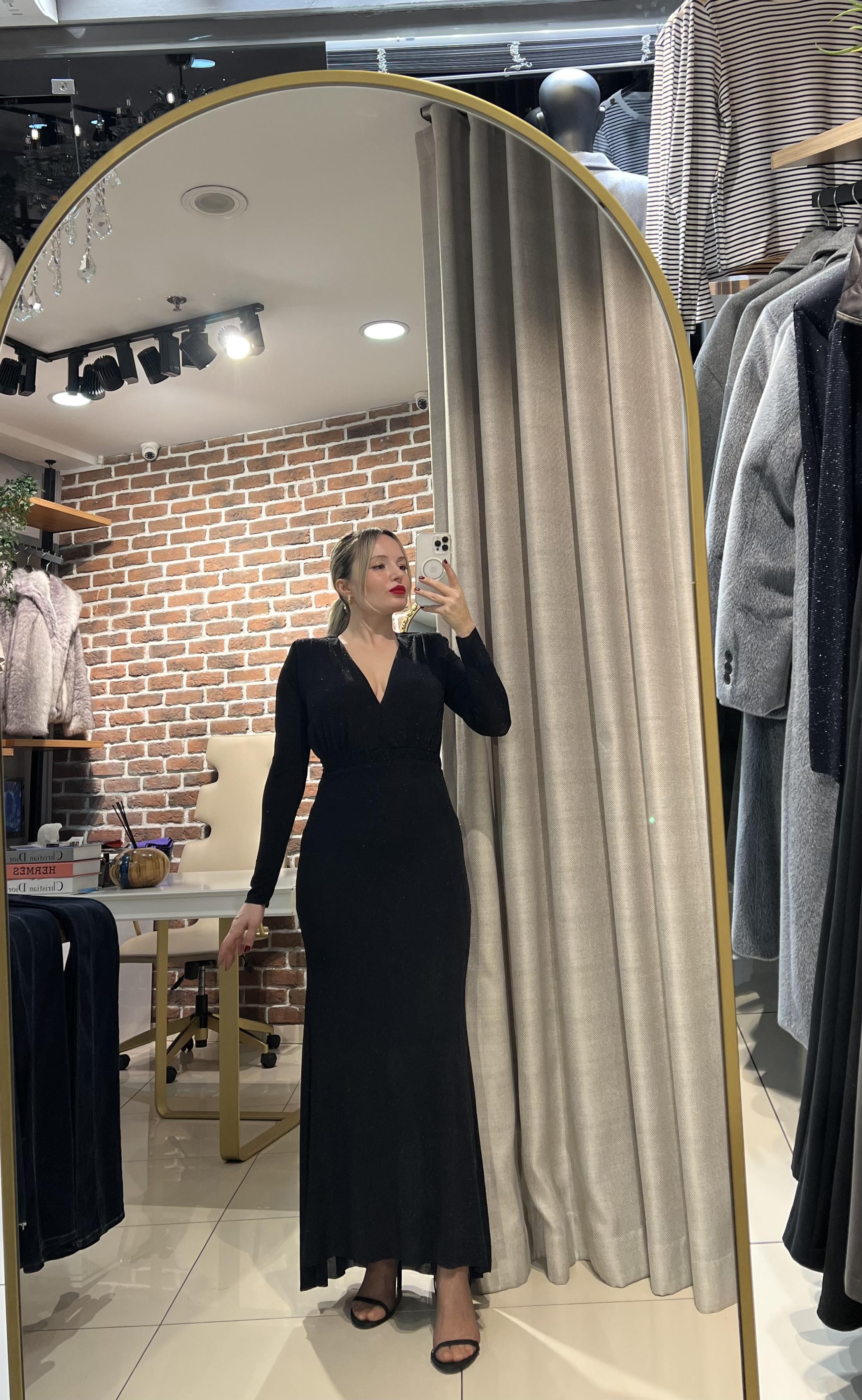 V Yaka Işıltılı Elbise