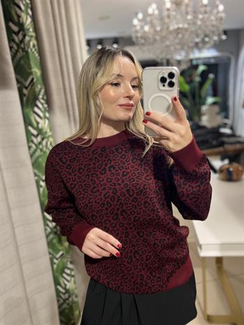  Bisiklet Yaka Desenli Bordo Kazak