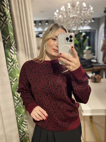  Bisiklet Yaka Desenli Bordo Kazak