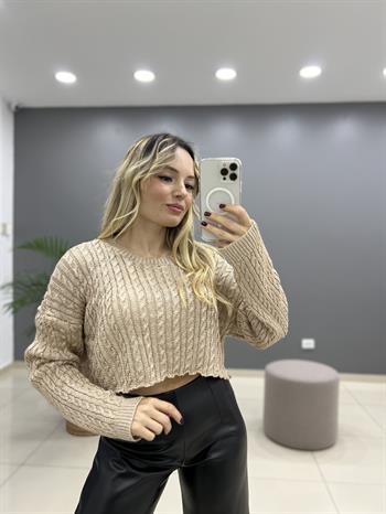  Dilvin Gold Simli Saç Örgülü Triko Kazak