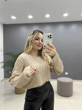  Dilvin Gold Simli Saç Örgülü Triko Kazak