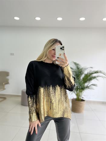  Gold Varak Kaplamalı Triko Bluz 