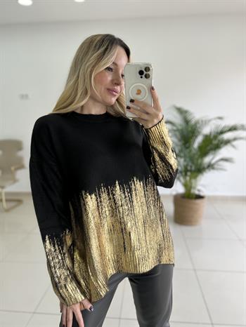  Gold Varak Kaplamalı Triko Bluz 