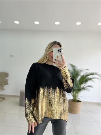  Gold Varak Kaplamalı Triko Bluz 