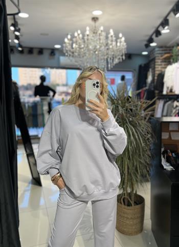  Likralı Güçlü Dokuda Gri Eşofman Takımı