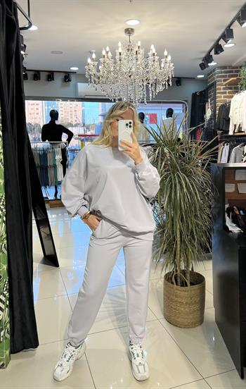  Likralı Güçlü Dokuda Gri Eşofman Takımı