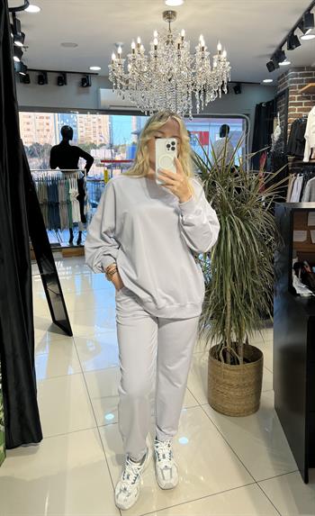  Likralı Güçlü Dokuda Gri Eşofman Takımı