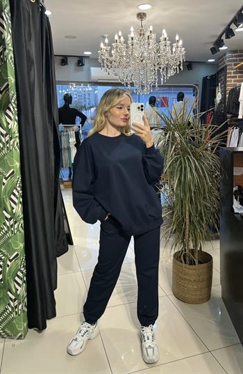  Likralı Güçlü Dokuda Lacivert Eşofman Takımı