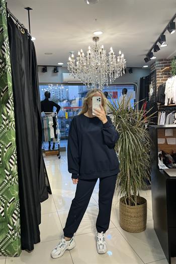  Likralı Güçlü Dokuda Lacivert Eşofman Takımı