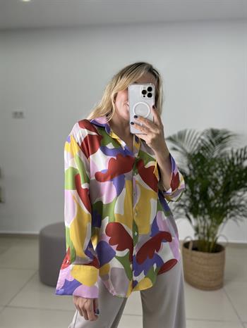  Renk Desenli Saten Gömlek