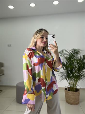  Renk Desenli Saten Gömlek