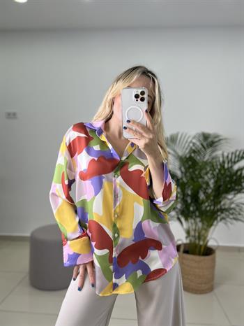  Renk Desenli Saten Gömlek