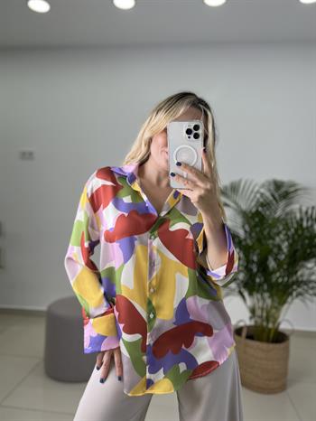  Renk Desenli Saten Gömlek