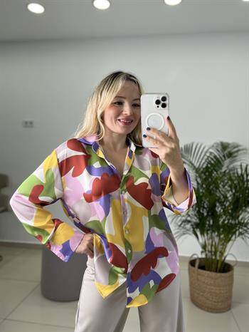  Renk Desenli Saten Gömlek