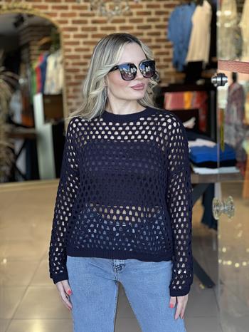 Ajur Desenli Lacivert Triko