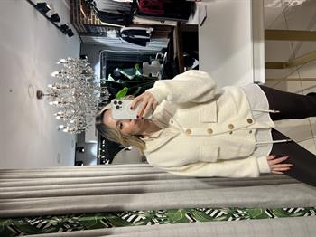 Angora Kapşonlu Düğmeli Ekru Hırka