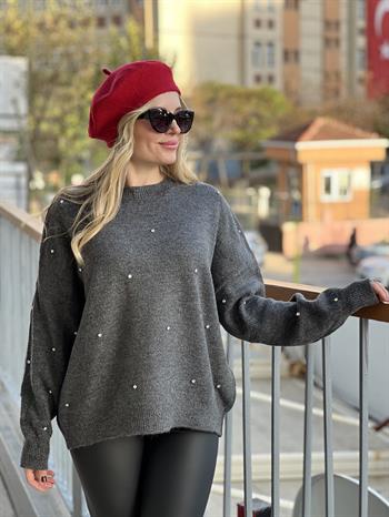 Antrasit Gri Taş Perçinli Triko