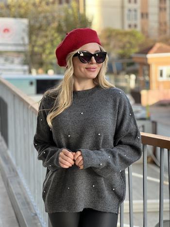 Antrasit Gri Taş Perçinli Triko