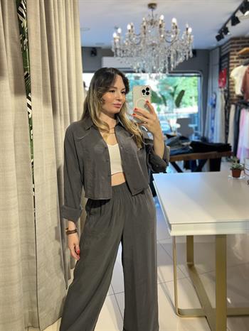 Antrasit Mevsimlik Crop Gömlekli Takım