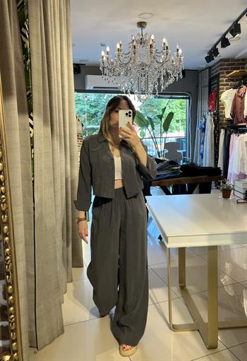 Antrasit Mevsimlik Crop Gömlekli Takım