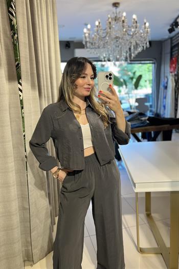 Antrasit Mevsimlik Crop Gömlekli Takım