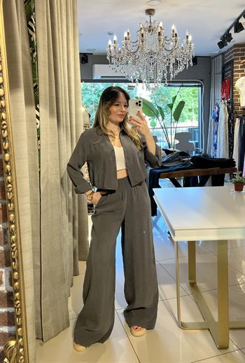 Antrasit Mevsimlik Crop Gömlekli Takım