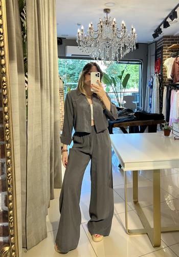 Antrasit Mevsimlik Crop Gömlekli Takım