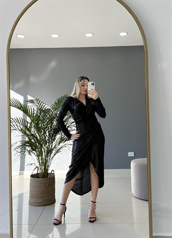 Anvelop Uzun Pullu Payetli Elbise 