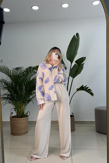 Dökümlü Aerobin Krep Kumaş Taş Rengi Palazzo Pantolon