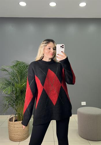 Baklava Desenli Siyah Kazak