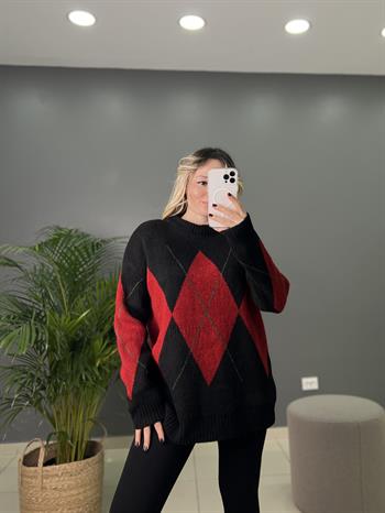 Baklava Desenli Siyah Kazak