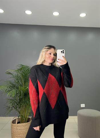 Baklava Desenli Siyah Kazak