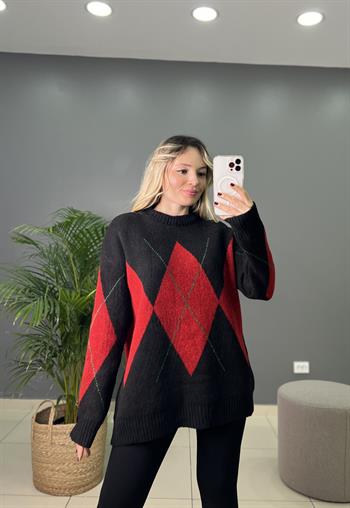 Baklava Desenli Siyah Kazak