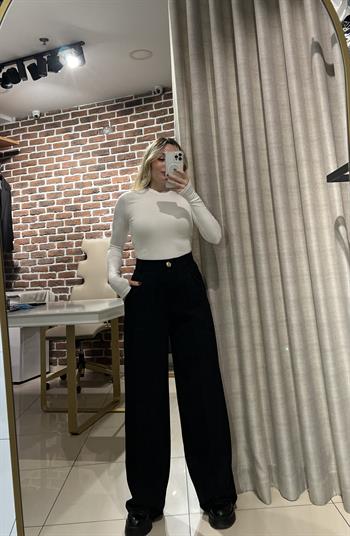 Siyah Crep Kumaş Palazzo Pantolon