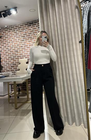 Siyah Crep Kumaş Palazzo Pantolon