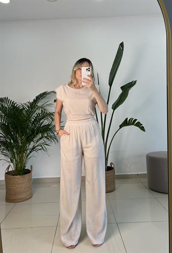 Beli Lastikli Taş Renk Pantolon