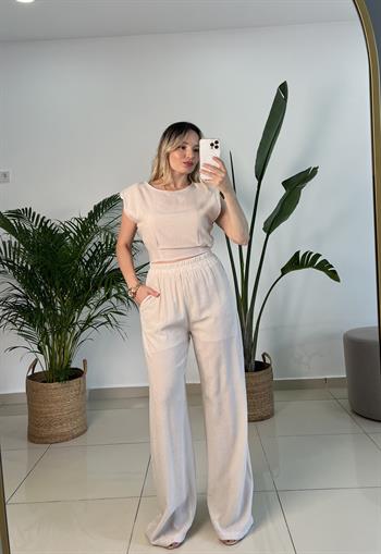 Beli Lastikli Taş Renk Pantolon