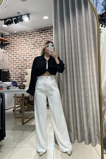 Beyaz Crep Kumaş Palazzo Pantolon