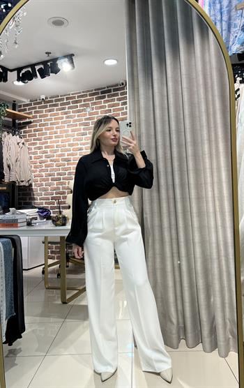 Beyaz Crep Kumaş Palazzo Pantolon
