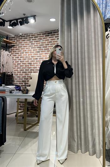 Beyaz Crep Kumaş Palazzo Pantolon