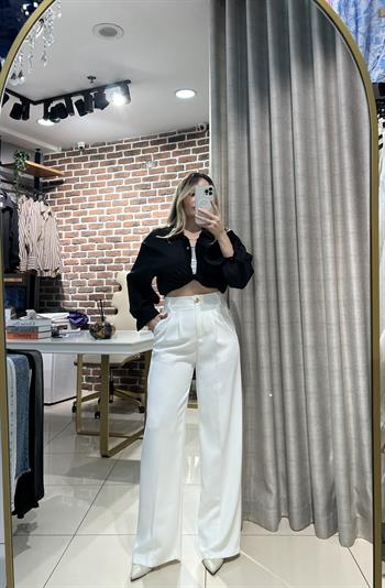 Beyaz Crep Kumaş Palazzo Pantolon