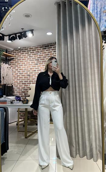 Beyaz Crep Kumaş Palazzo Pantolon